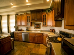 Brown Cabinet Kitchen with Tan Ceiling